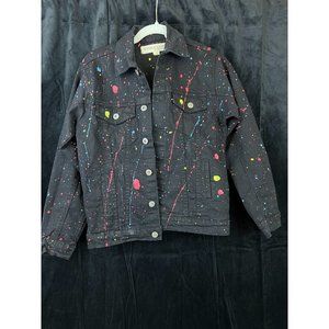 Evolution in Design Youth Boys Black Paint Splatter Colorful Jean Jacket Sz M